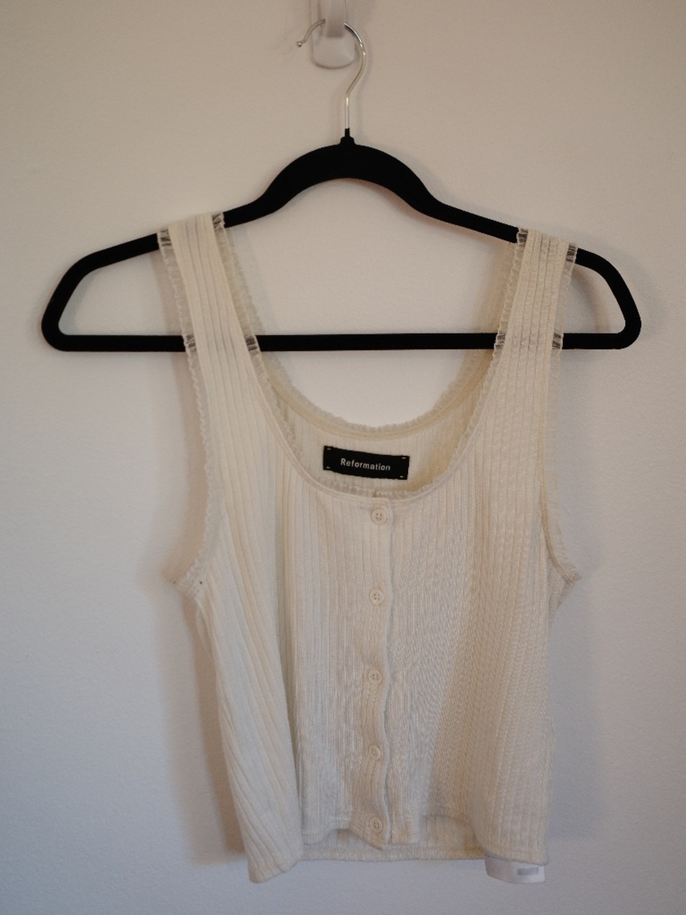 Reformation White Ribbed Button-Front Tank Top